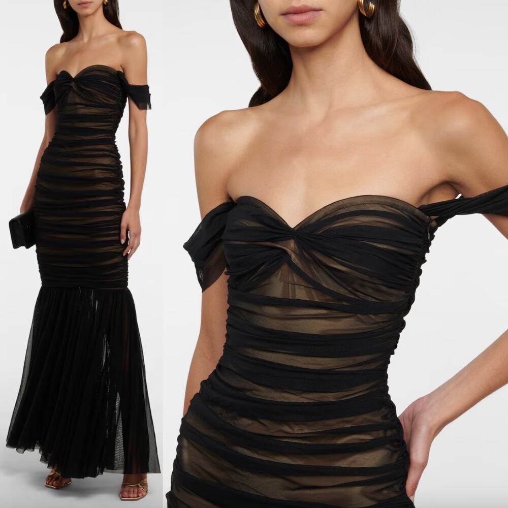 Norma Kamali | NWT Walter Fishtail Gown in Black Mesh Mermaid Maxi Dress L